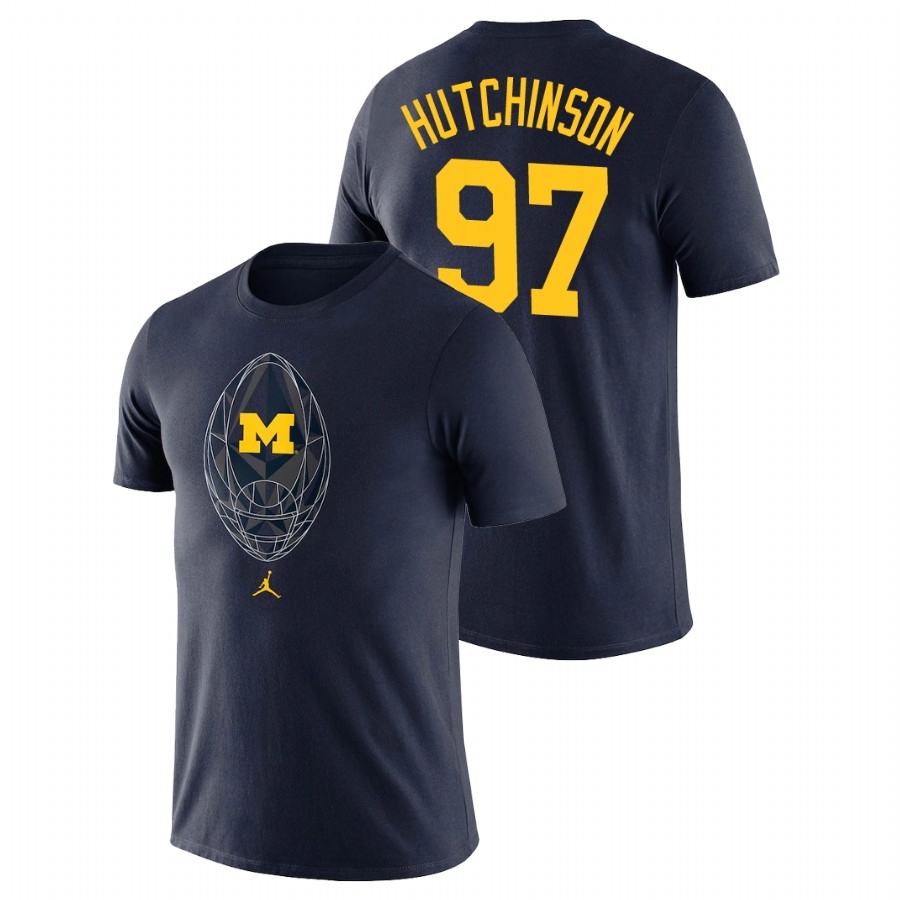 Michigan Wolverines Men's NCAA Aidan Hutchinson #97 Navy Icon Legend College Football T-Shirt KCF6349EI